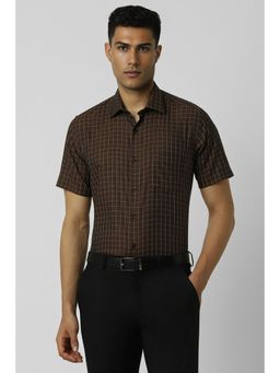 Van Heusen - Men Brown Regular Fit Checks Half Sleeves Formal Shirt