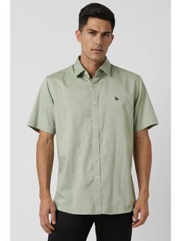 Van Heusen - Men Olive Slim Fit Printed Half Sleeves Casual Shirt