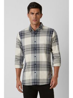 Van Heusen - Men Off White Slim Fit Checks Full Sleeves Casual Shirt
