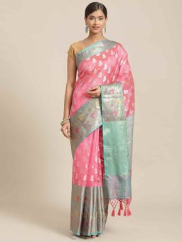 Silk Land - Banarasi Designer Art Silk Saree with Unstiched Blouse Piece Pink with Unstitched