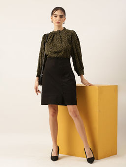 SHOWOFF - Women Printed Olive Dress with Front Slit