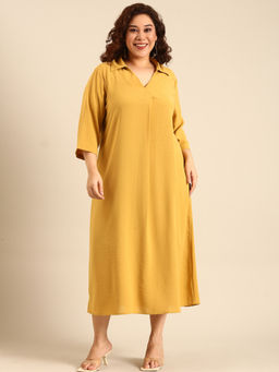 THE PINK MOON - Yellow Ochre Collar Neck Dress