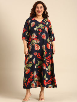 THE PINK MOON - Navy Blue Floral Print Dress