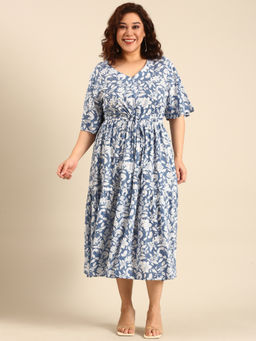 THE PINK MOON - Blue Floral Print Dress