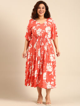 THE PINK MOON - Boho Orange Floral Print Dress