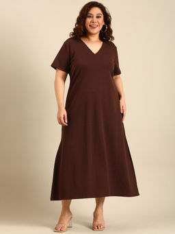 THE PINK MOON - Brown Rib A-Line Dress