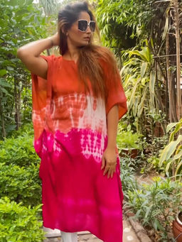 Maaesa - Multi-Color Women Hand Dyed Crepe Rayon Kaftan Kurta