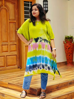 Maaesa - Multi- Color Women Hand Dyed Crepe Rayon Kaftan Kurta