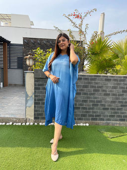 Maaesa - Blue Women Hand Dyed Crepe Rayon Kaftan Kurta
