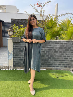 Maaesa - Grey Women Hand Dyed Crepe Rayon Kaftan Kurta