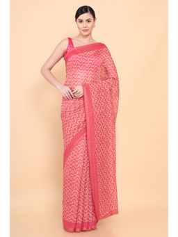 Soch - Women Coral Chanderi Printed Saree with Unstitched Blouse