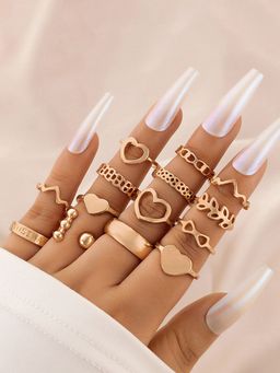Jewels Galaxy - Rose Gold Plated Heart Inspired Stackable Rings Set of 14