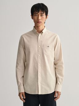 GANT - Men Beige Solid Regular Cotton Linen Shirt