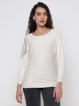 Guess - Leslie Basic Stretch Vanilla Embellished Graphic Pullover Sweater