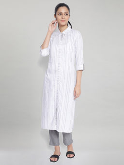 Aurelia - White Shirt Collar Printed Kurta