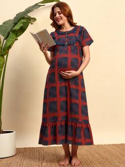 SEPHANI - Women Cotton Nighty - Navy Blue