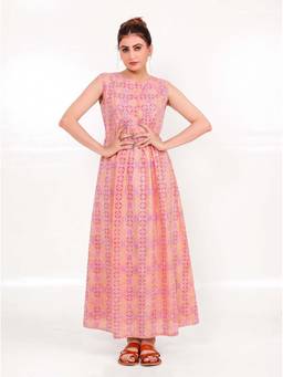 The Kaftan Company - Women Coral Bandhani Print Nightdress with Pockets