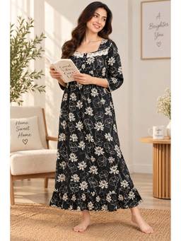 SEPHANI - Women Cotton Nighty - Black