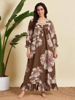 SEPHANI - Women Cotton Nighty - Brown
