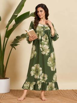 SEPHANI - Women Cotton Nighty - Green