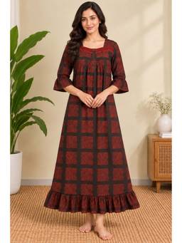 SEPHANI - Women Cotton Nighty - Red