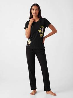 max - Women Sponge Bob Character T-shirt with Pyjama - Black