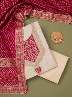 Koskii - Red Tissue Zari Unstitched Kurta with Unstitched Bottom and Dupatta Set of 3