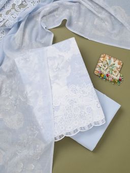 Koskii - Blue Cotton Blend Thread Work Unstitched Kurta with Unstitched Bottom and Dupatta Set of 3