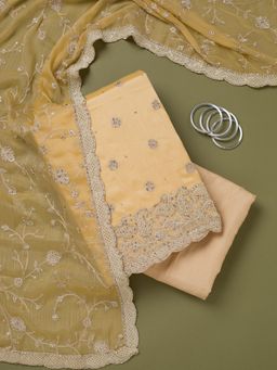 Koskii - Yellow Silk Blend Embroidered Unstitched Kurta with Unstitched Bottom and Dupatta Set of 3