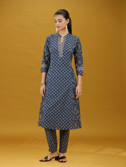 Cotton Culture - Navy Blue Floral Straight Co-ord Set
