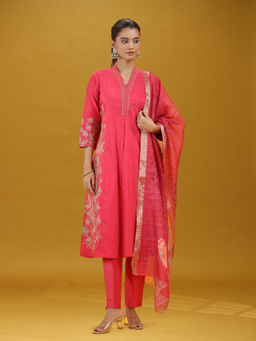 Cotton Culture - Pink Embroidered Straight Kurta Pant with Dupatta