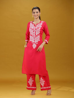 Cotton Culture - Pink Embroidered Straight Co-ord Set