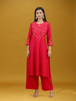 Cotton Culture - Pink Floral Straight Kurta & Pant
