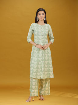 Cotton Culture - Green Geometric Straight Co-ord Set