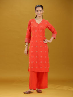 Cotton Culture - Red Floral Straight Kurta & Pant