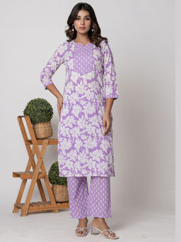 VEDANA - Purple Printed Straight Kurta & Pant