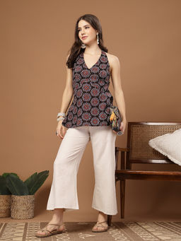 Stylum - Black Printed Straight Top & Pant