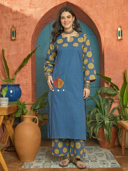 Stylum - Blue Printed Straight Kurta & Pant