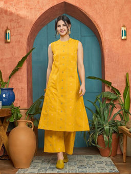 Stylum - Yellow Woven Straight Kurta & Pant