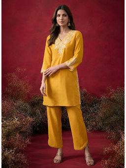 Lakshita - Mustard Embroidered Straight Kurta & Pant