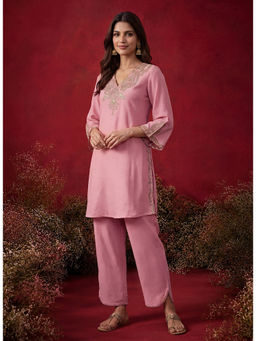 Lakshita - Pink Embroidered Straight Kurta & Pant