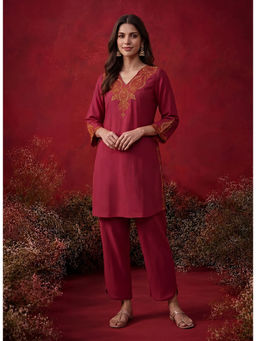 Lakshita - Pink Embroidered Straight Kurta & Pant