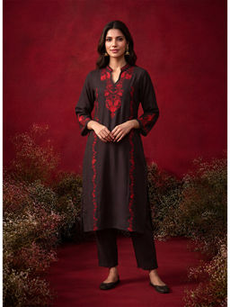 Lakshita - Brown Embroidered Straight Kurta & Pant