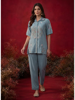 Lakshita - Blue Embroidered Straight Co-ord Set
