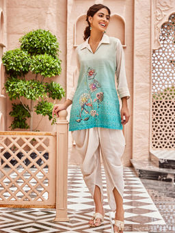 Women Plus - White Printed Ankle Kurti & Dhoti