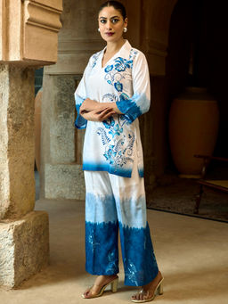 Women Plus - Blue Printed Straight Co-ord Set