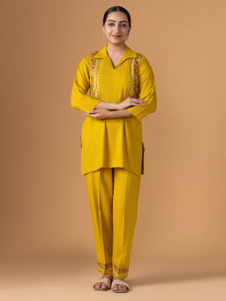 Women Plus - Mustard Embroidered Straight Co-ord Set