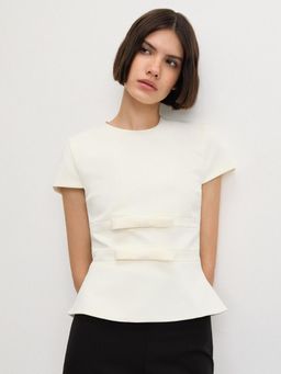 Pomelo - Peplum Bow Detail Top - White