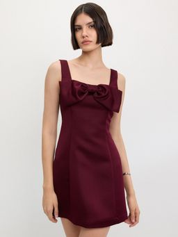 Pomelo - Bow Detail Mini Dress - Burgundy