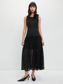 Pomelo - Bow Shoulder Detail Dress - Black